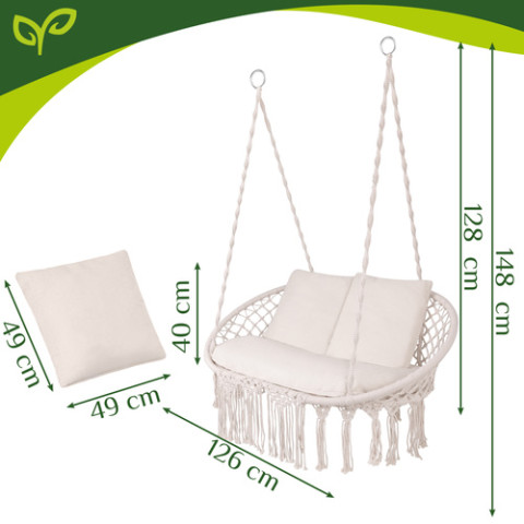 Садова гойдалка Gardlov "Гніздо лелеки" двомісна до 300 кг + 3 подушки бежева