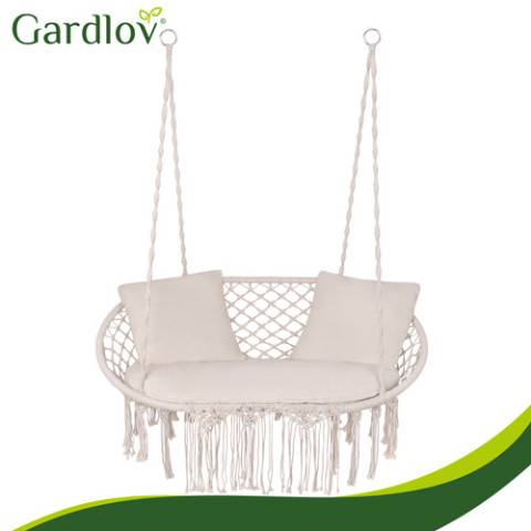 Садова гойдалка Gardlov "Гніздо лелеки" двомісна до 300 кг + 3 подушки бежева