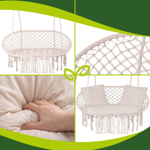 Садова гойдалка Gardlov "Гніздо лелеки" двомісна до 300 кг + 3 подушки бежева