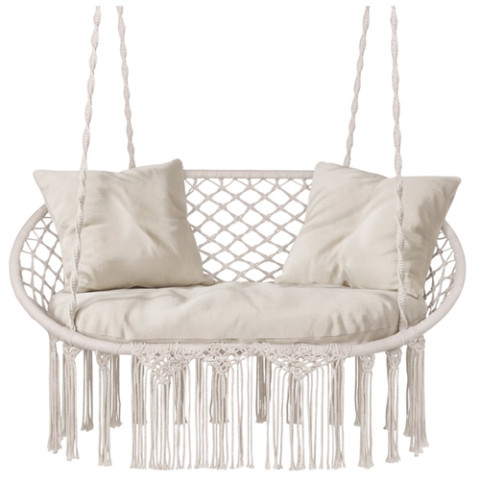 Садова гойдалка Gardlov "Гніздо лелеки" двомісна до 300 кг + 3 подушки бежева