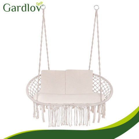Садова гойдалка Gardlov "Гніздо лелеки" двомісна до 300 кг + 3 подушки бежева