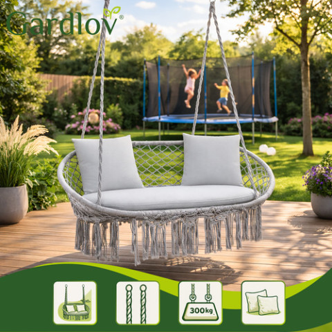 Садовая качель Gardlov "Гнездо аиста" двухместная до 300 кг + 3 подушки серая