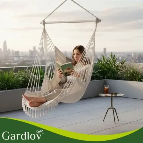 Садове підвісне крісло гойдалка 2в1 Gardlov 27388 бежевий