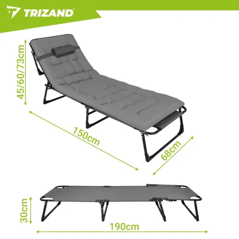 Складной садовый шезлонг 192x68x28 см Trizand 27633 серый