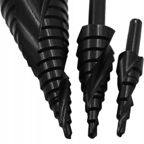 Набор прочных спиральных конусных сверл 3 шт HSS по металлу 4-32 мм.