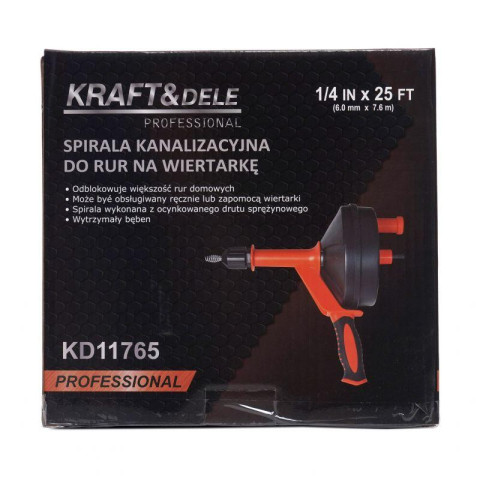 Трос для очищення каналізаційних труб Kraft&Dele KD11765 Спіраль довжина 7,6 м
