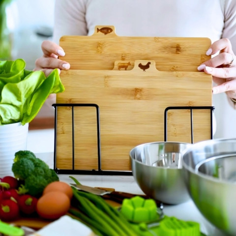 Набір бамбукових дошок 4 шт. на підставці Zolta