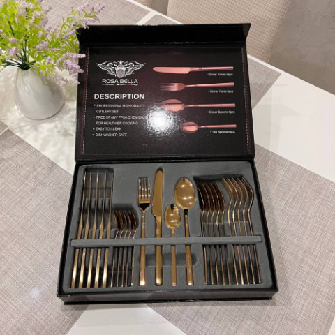 Набір столових приладів Rosa Bella 24 шт Червоне Золото