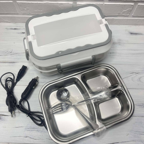 Електричний ланчбокс з підігрівом 220В/12В 1400 мл від мережі та авто білий