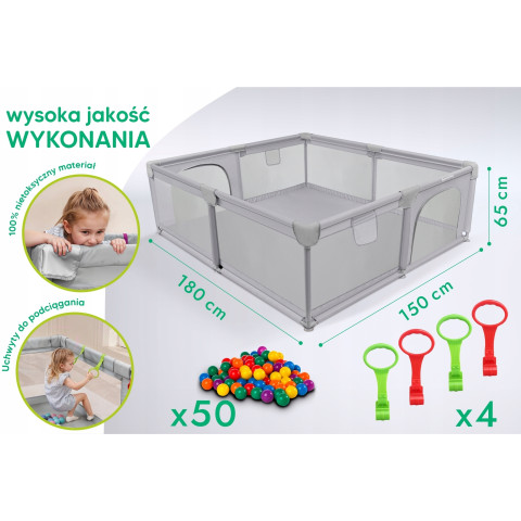 Дитячий манеж з підтримуючими ручками Harmony 180 x 150 см + 50 кульок