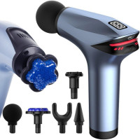 Вибрационный массажный пистолет для ног спины тела 5 голубой насадок