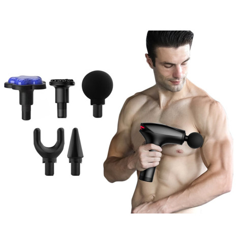 Вібраційний масажний пістолет для ніг спини тіла 5 насадок чорний