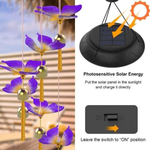 Подвесной светильник светодиодный гирлянда Бабочки на солнечной батарее