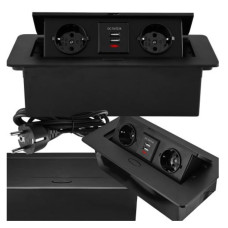 Двойная розетка для столешницы скрытая 2x230V+2x USB, черный 2.1A - OR1342