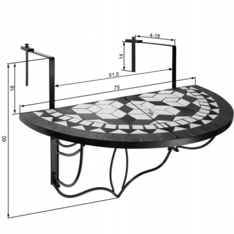 Балконный складной стол мозаика 75 x 65 x 62 см