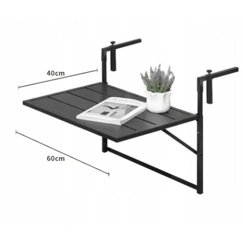 Складання балконний стіл 60 x 40 см чорний