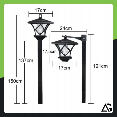 Садовый светильник ARSA_GO на солнечной батарее 150 см