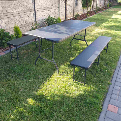 Складной садовый стол 180 см с двумя лавками Gardlov черный