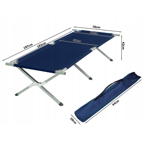 Металеве розкладне ліжко 187 см х 70 см темно синій