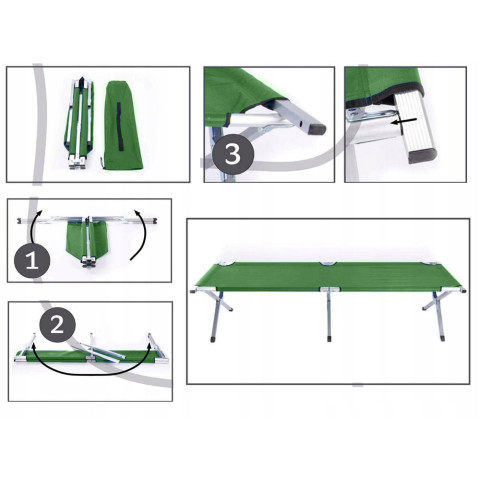 Металеве розкладне ліжко 187 см х 70 см зелений