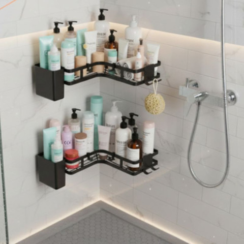 Кутова настінна полиця для ванної кімнати 2 шт Ruhhy 27092 чорна